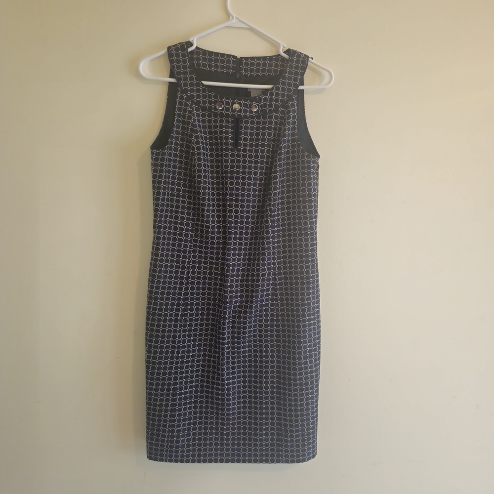 Ann Taylor Black and White Patterned Midi Dress